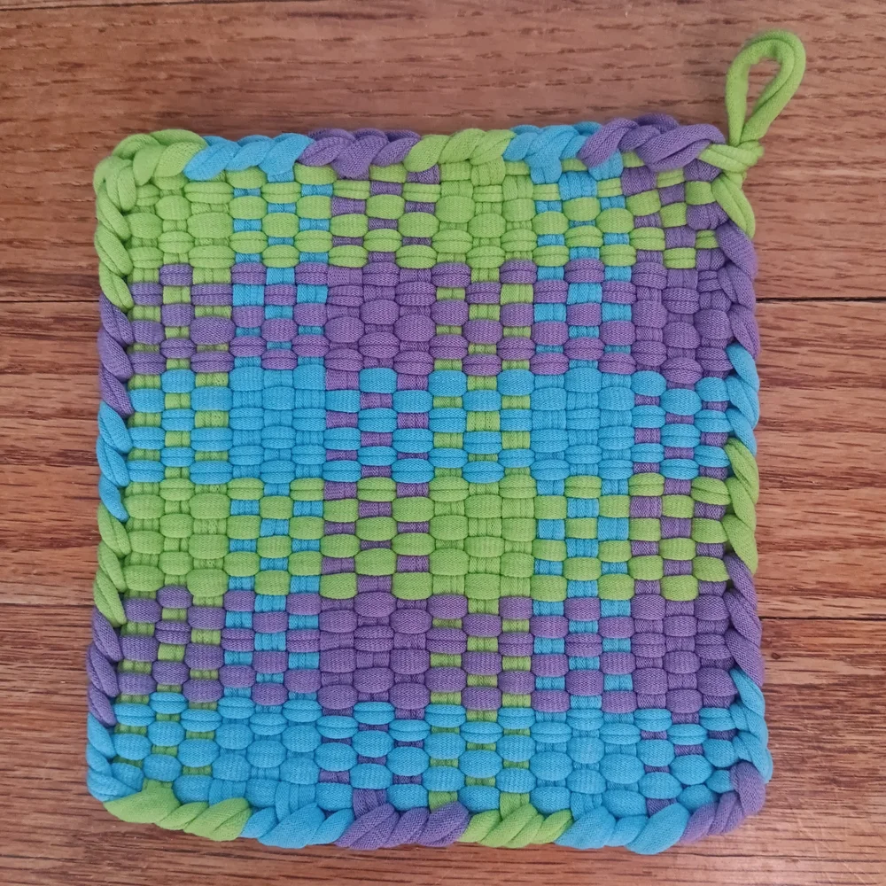 Set of 2 Hand Crafted Colorful Plaid Hand Woven Pot Holders 5